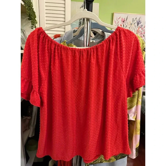 Coin 1804 Red Swiss Dot Button-Up Blouse (L) - Picture 4 of 4